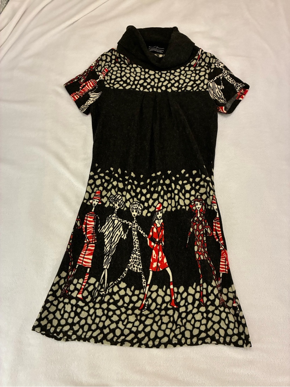 Sacred Threads Black, Red & Gray Patterned Short-Sleeve Dress